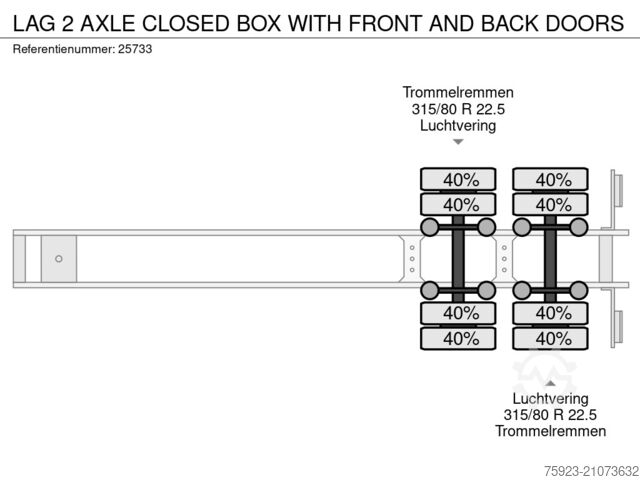 Platform aanhanger LAG 2 AXLE CLOSED BOX WITH FRONT AND BACK DOORS