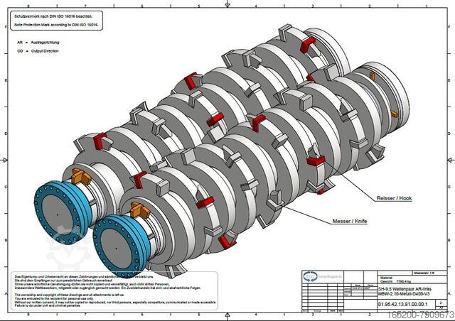 Set of crushing shafts NEW manufactured PRT AW-10.9 - Holz, Biomasse, Müll, Reifen