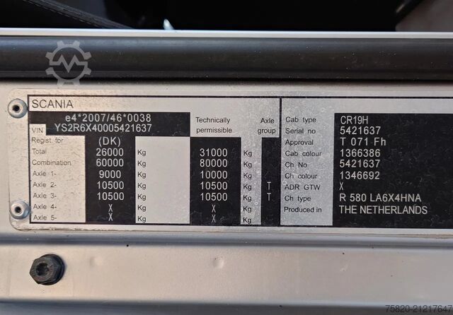 Vrachtwagen met kraan Scania R580 V8 6X4 TREKKER/TRACTOR/SZM MET EFFER 315/6...
