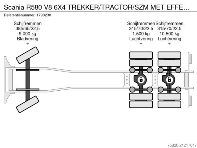 Vrachtwagen met kraan Scania R580 V8 6X4 TREKKER/TRACTOR/SZM MET EFFER 315/6...