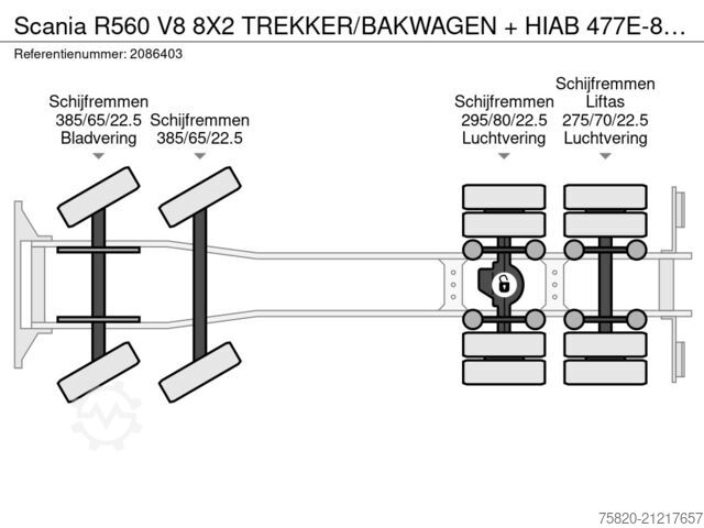 Camion-grue Scania R560 V8 8X2 TREKKER/BAKWAGEN + HIAB 477E-8 HIPR...