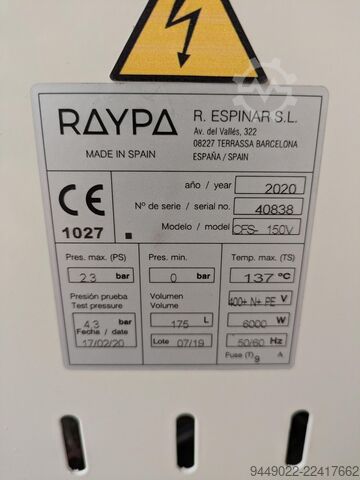 Lebensmittelautoklav Raypa Terra Food Tech CFS-V150