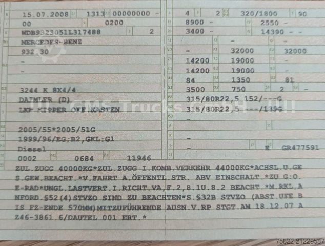 Tipper truck MERCEDES-BENZ Actros 3244 4144 / 8X4 / 18 Kubik Mulda Meiller