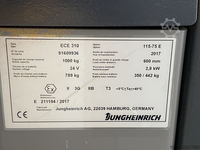 ECE 310 * DEMO * Atex EX * 3G / Zone 2 !! NYT batteri !! JUNGHEINRICH ECE 310 * DEMO * Atex EX * 3G / Zone 2 !! NEW battery !!