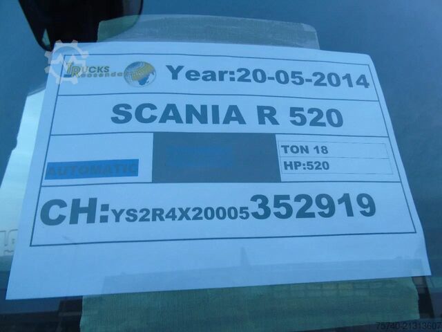 Standaard trekker Scania R 520 + ETADE + V8 + euro 6 + NICE TUCK