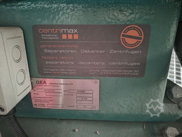 Dvoufázový dekantér GEA Westfalia Separator CA 220-010