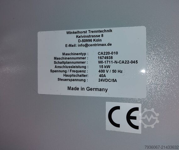 Dvoufázový dekantér GEA Westfalia Separator CA 220-010