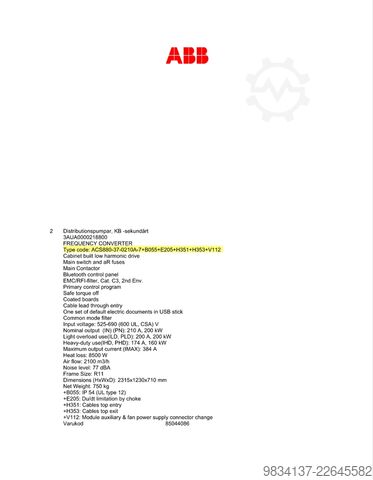 Kontrol ünitesi ABB ACS880-37-0210A-7+B055+E205+H353+V112