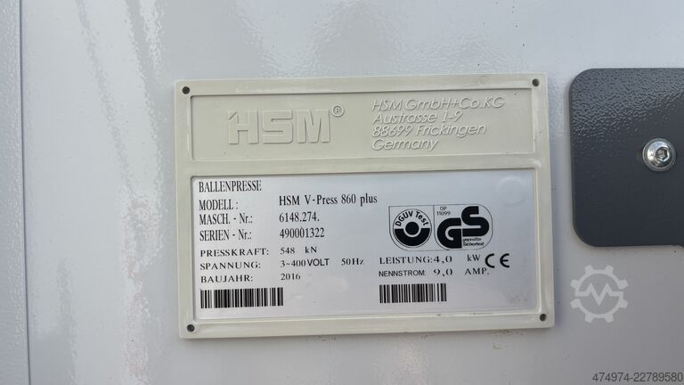 Prensa de balas de papel, prensa de papel, compactadora HSM V-Press 860 Plus