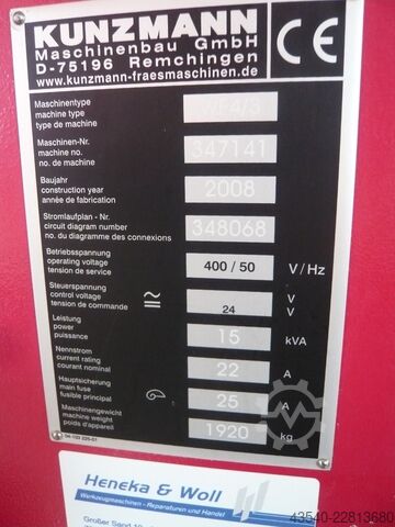 Fraiseuse Kunzmann WF4/3 TNC 320 wenig Betriebsstunden