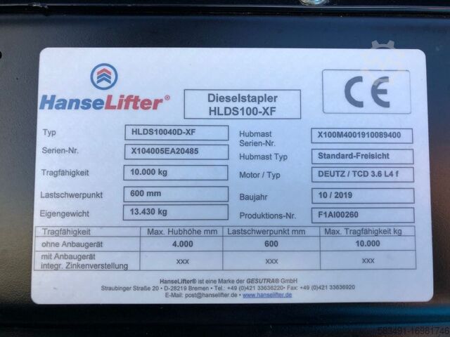 Tung gaffeltruck - diesel Hanselifter HLDS10040D-XF