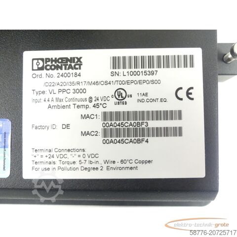 Component Phoenix Contact VL PPC 3000 Industrie-Panel-PC 2400184 SN:L100015397