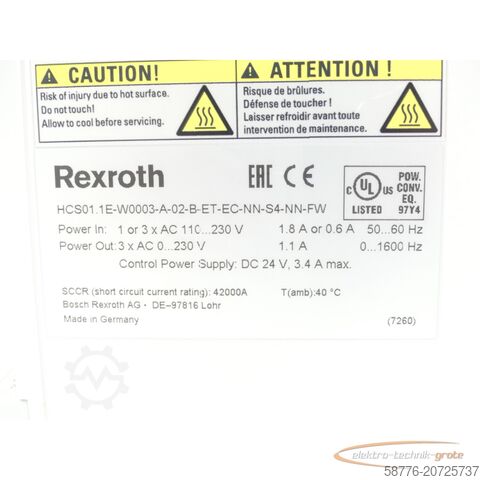 Rexroth component Rexroth HCS01.1E-W0003-A-02-B-ET-EC-NN-S4-NN-FW MNR: R911340075 SN:7260408658607