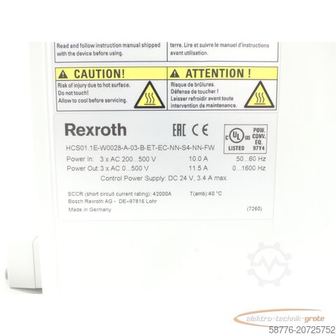 Rexroth component Rexroth HCS01.1E-W0028-A-03-B-ET-EC-NN-S4-NN-FW MNR: R911340084 SN:7260408670599