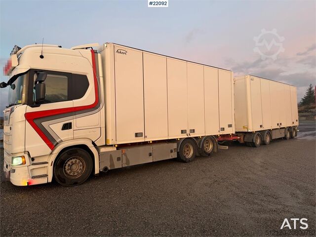 βαλίτσα Scania S650 6x2 box truck w/ Ekeri 4 axle box trailer w/