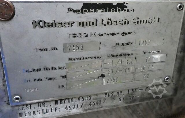 2750 liter verwarmbaar/koelbaar drukvat van V4A  