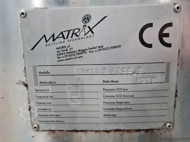 Brugt flasketørrer Matrix, år 2012, 12.000 flasker pr. time Matrix Dryer 1 Neck E