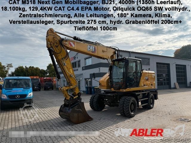 Mobiele graafmachine CATERPILLAR M318 NEW GEN OQ65 ZS Klima 180° TOP