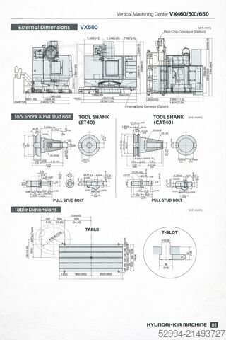 Függőleges megmunkálóközpontok Hyundai-Kia VX500 X: 1060 / Y: 510 / Z: 635 mm