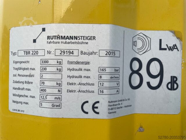 Op vrachtwagen gemonteerd platform Ruthmann TBR 220