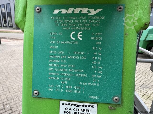 NIFTYLIFT Nifty HR12NDE Knikarmhoogwerker / Arbeitsbuhne HYBRIDE Kubota diesel 4x2 2014 NIFTYLIFT HR12NDE Knikarmhoogwerker / Arbeitsbuhne HYBRIDE Kubota diesel 4x2 2014