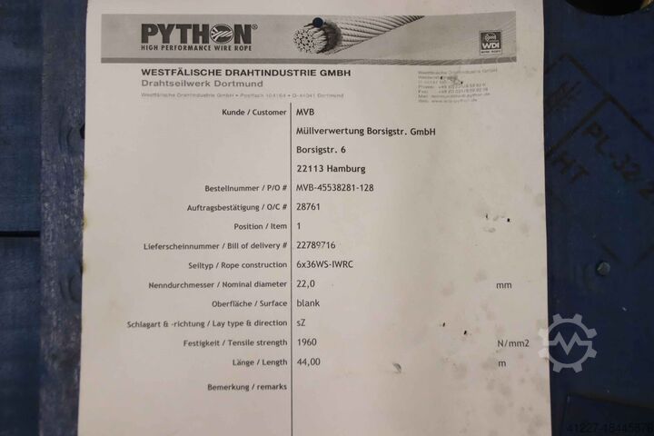 Darukötél Ø 22 mm 44 m WDI Python 6x36WS-IWRC