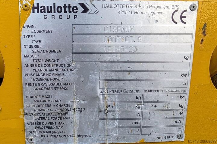 Scissor lift Haulotte Compact 8 Electric, 8.2m Working Height, 350kg Cap