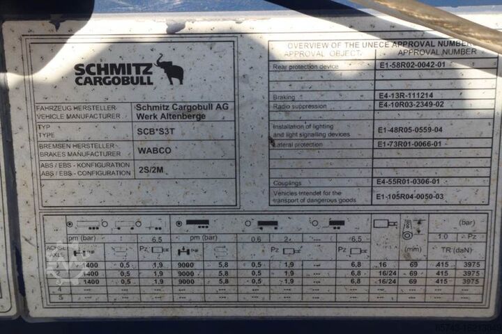 Lonas correderas Schmitz Cargobull SCB3ST CoC Documents, TuV Loading Certif