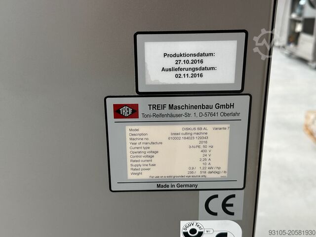 MÁQUINA DE FATIAR PÃO TREIF AL7 2016 Treif Diskus SB AL7