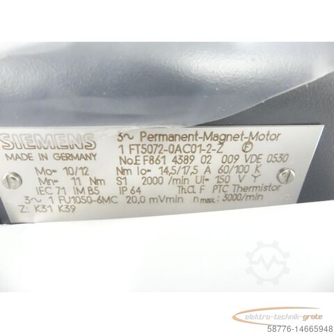 Siemens motor Siemens 1FT5072-0AC01-2 - Z Motor SN EF861438902009 Z = siehe Typens. - ungebr.