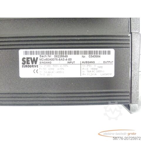 SEW component SEW-EURODRIVE Eurodrive MDx60A0075-5A3-4-00 SN: 0340584 generalüberholt mit 12 Monaten Gewährleistung