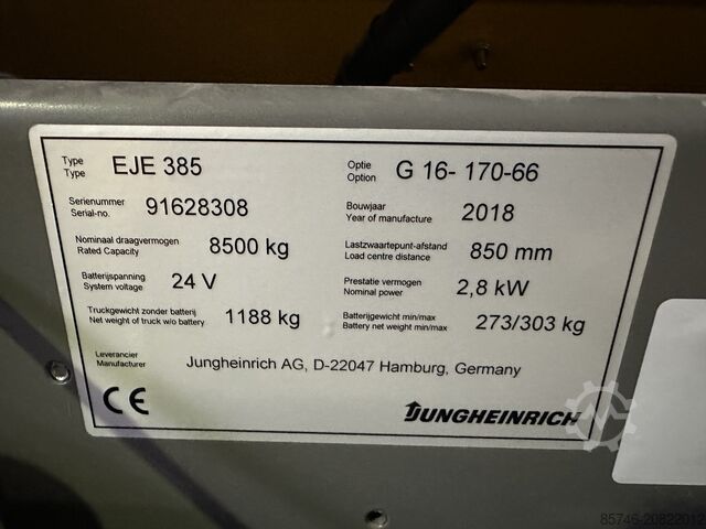 EJE 385 ( 8.5T @ 850 MM !!!! ) z RAVAS !!! DEMO !!! JUNGHEINRICH EJE 385  ( 8.5T @ 850 MM !!!! ) with RAVAS !!  DEMO !!