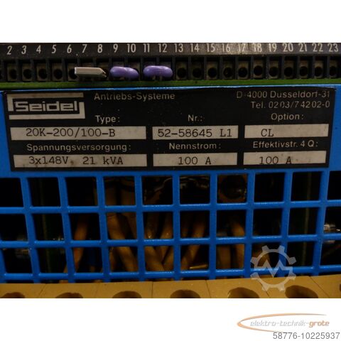 Seidel komponenta Seidel 20K-200/100-B Umrichter SN: 52-58645 L1 3x148V 21 kVA