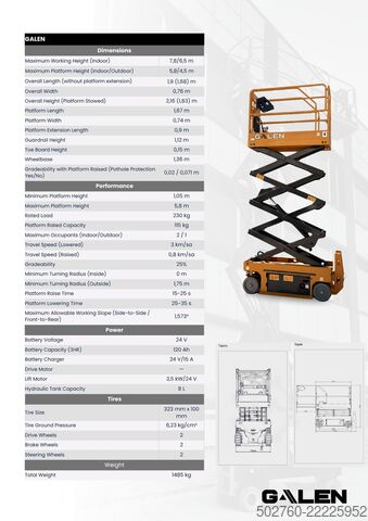 Schaarhoogwerker Galen 6+2m Scissor Lift Electric