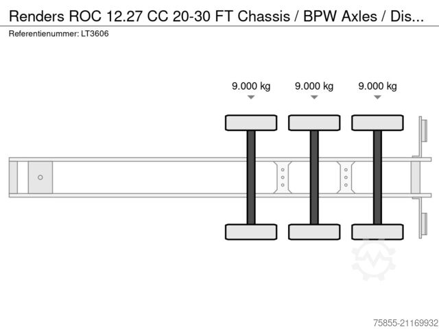 Transport af containere Renders ROC 12.27 CC 20-30 FT Chassis / BPW Axles / Dis...