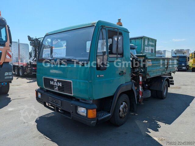 Autocarro ribaltabile MAN 8-174 / Hiab 045 Kran / Kipper Meiler