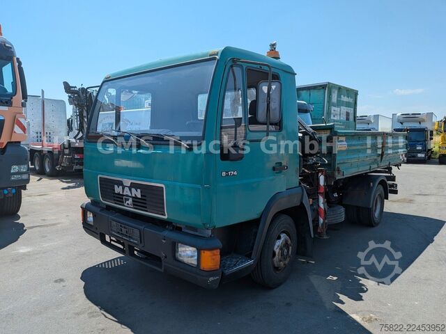Camion ribaltabile trilaterale MAN 8-174 / Hiab 045 Kran / Kipper Meiler