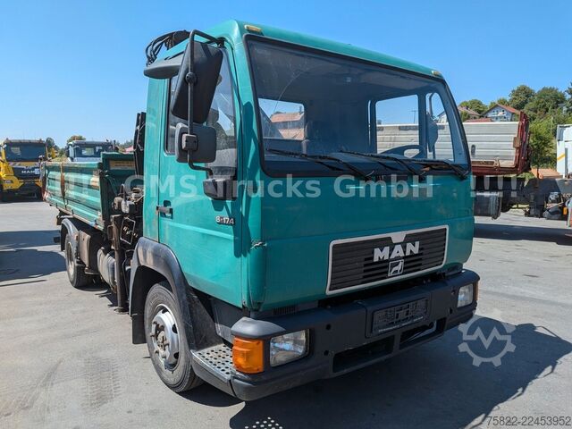 Camion ribaltabile trilaterale MAN 8-174 / Hiab 045 Kran / Kipper Meiler
