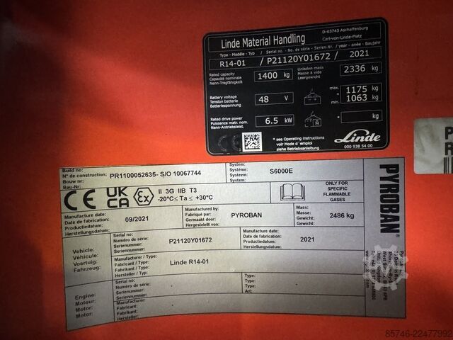 R 14 - * Atex EX * Pyroban 3G / Zone 2 * Triplex FFL !! NEUE Batterie !! LINDE R 14 -  * Atex EX * Pyroban  3G / Zone 2 * Triplex FFL  !! NEW battery !!