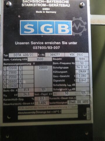 Transformer SGB 3500 kVA Öl 22/20kV DOTA 400/20; Ya0(d)