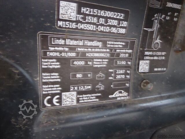Empilhador eléctrico de 4 rodas Linde E40H-01/600