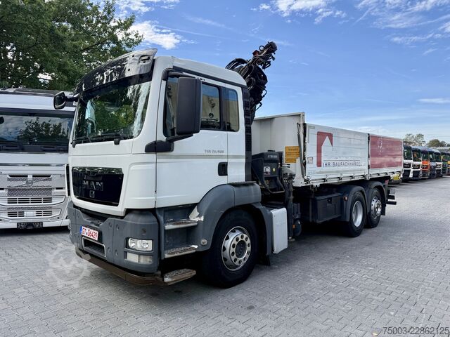 Camion plateau MAN TGS 26.400 6X2 Kipper mit Kran Hiab 166-3