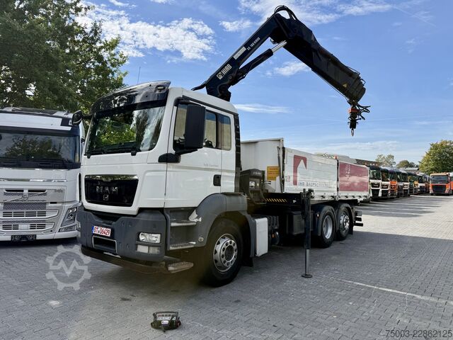 Camion plateau MAN TGS 26.400 6X2 Kipper mit Kran Hiab 166-3