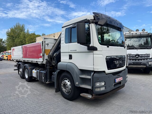 Camion plateau MAN TGS 26.400 6X2 Kipper mit Kran Hiab 166-3
