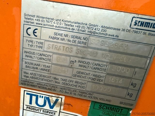 Haakarm vrachtwagen SCHMIDT Edelstahl Salzstreuer S80-42  8 cbm Winterdienst