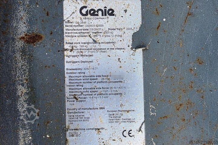 Scherenhebebühne Genie GS2646 Electric, Working Height 9.80m, Capacity 45