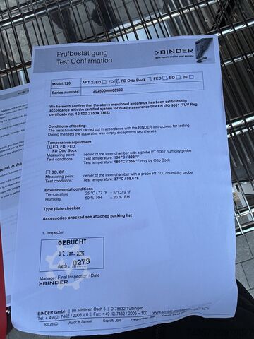 Εργαστηριακός στεγνωτήρας Binder FD 720 Binder FD 720