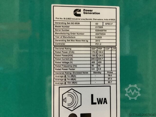 Aggregaat Cummins C170D. 170KVA