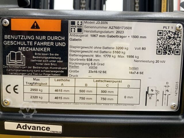 Ηλεκτρικό περονοφόρο τετράτροχο Hyster J 3.0 XN