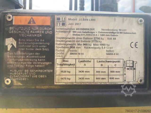 Ηλεκτρικό περονοφόρο τετράτροχο Hyster J 2.0 XN LWB